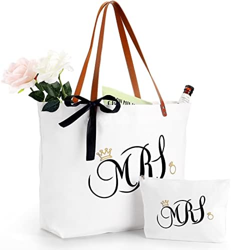 Accerly Canvas Tote торба со патент за жени, голема торба за невестата со торба за шминка, торба за рамената торба, торба за плажа,