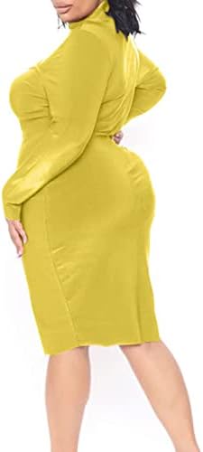 Women'sенски плус големина на екипаж резервоарот мини фустан шулеа со долг ракав каросерија макси фустан, обичен завиткувачки забавен