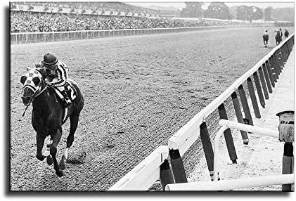 Црно -бело стар постер за фотографии отпечатоци од платното украсување wallидна уметност, најголемите трки со коњи на возачот на славните