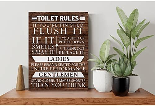 Правила за тоалети врамени платно wallидна уметност, рустикален бања за печатење слики постер 12 x 15, совршен wallиден декор за тоалетот за