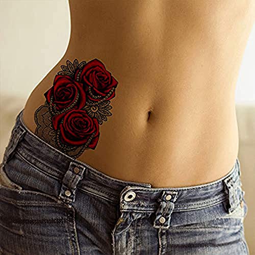 Татодејс 4 х црвена роза цвет привремени тетоважи за возрасни деца жени мажи девојки готски цвет големи и мали рози возрасни температура тетоважа