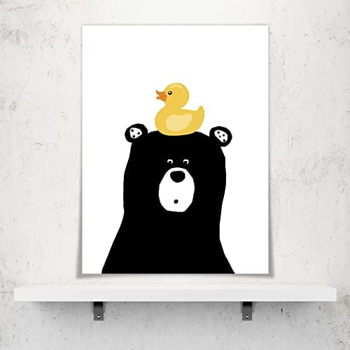 Смешно животно црна мечка даки бања платно wallидна уметност модерна симпатична гумена патка просторија естетски постери трендовски
