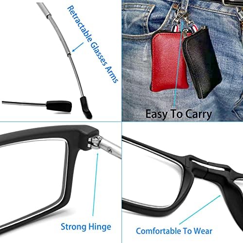 Читање очила за жени мажи, торби за приврзоци Компактни читатели на преклопување, чисти леќи сини светлосни очила пролетна шарка