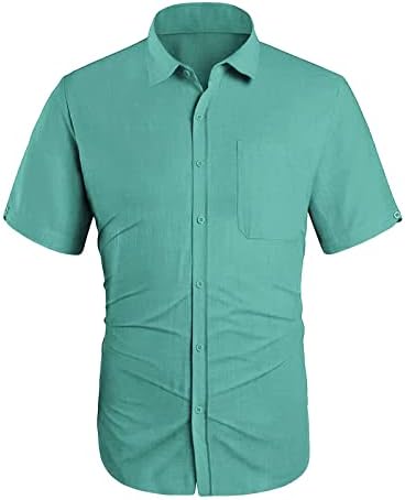DGHM-jlmy мажи лето обичен памук ширење јака кошули со кратки ракави копче за постелнина модна лапчка цврста кошула