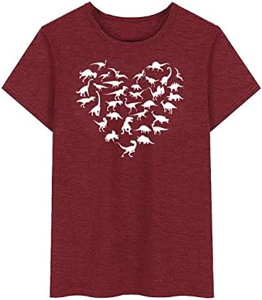 Ajенска женска симпатична кошула со диносаурус лето лабава обична маица со кратки ракави графички печатени врвови