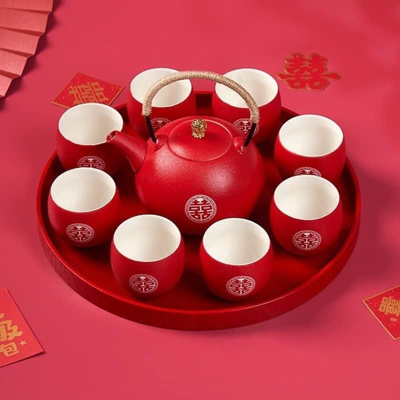 Керамички сад за чај постави сад за чај и чаши сет кинески стил свадба црвен чај подароци тенџере од осум чаши чајници