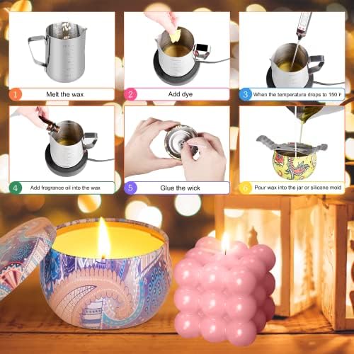 Комплетен комплет за изработка на свеќи Benooa со тенџере за топење од 500 мл, премија соја свеќа за правење на деца за возрасни,