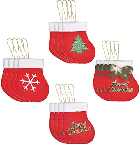 АБООФАН 80 парчиња Божиќни украси за чорапи за торбичка со тила торба со чорап слави црвено бели третмани украси украси украси држачи за бонбони