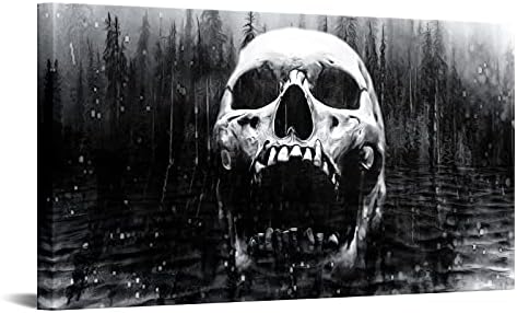 Duobaorom Голем црно -бел череп платно wallиден уметност Апстракт за Ноќта на вештерките на мртвиот скелет слика на платно испружено