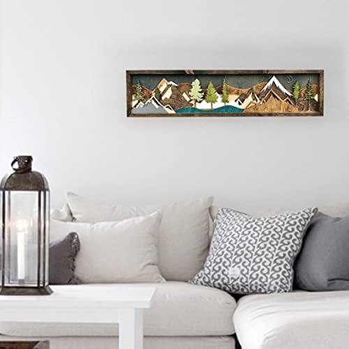 Уметноста на планински wallидови од дрво Хавамоса, декоративна дрвена врамена шумска уметност пејзаж слика 40x16cm
