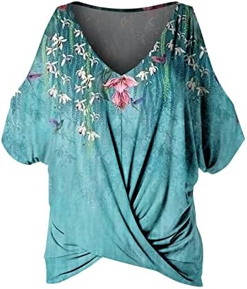 Тинејџерски девојки кратки ракави блузи градиент побоен цветна блуза што ја деколте деколте на плоштад вратот случајни блузи wm