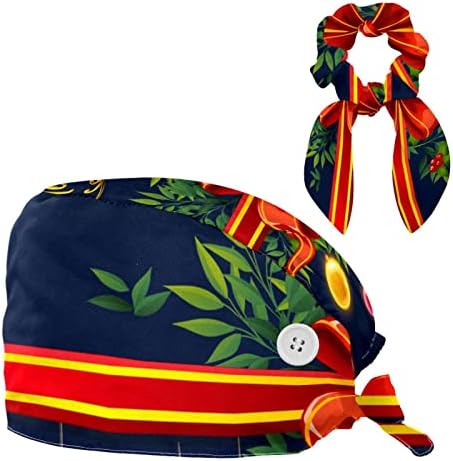 Божиќна позадина Работна капа со копчиња прилагодлива буфантска капа Унисекс Склаб капа со лак за коса