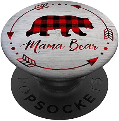 Подарок за мама мечка - Бафало карирана мама мечка PopSockets PopGrip: Заменлива зафат за телефони и таблети