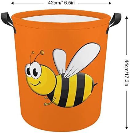 Цртана пчела корпа за перење алишта водоотпорна торба за складирање на корпи со рачка 16,5 x 16,5 x 17