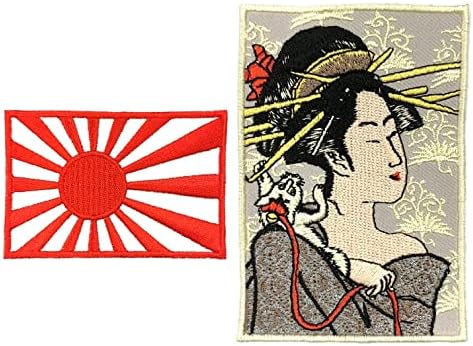 A-One 2 PCS Pack- Geisha везена лепенка+јапонска морнарица со знаме на морнарицата, јапонска женска портретска значка, закрпи за додатоци