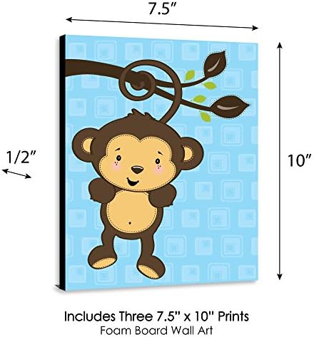 Голема точка на среќа сино мајмун момче - бебешко момче расадник wallид и украси за деца - идеи за подароци - 7,5 x 10 инчи - сет од 3 отпечатоци