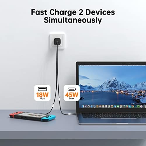 Новоо 67W USB C полнач, двојни пристаништа GAN Charger со кабелска поддршка Супер брзо полнење за Samsung Galaxy S23/S22, Fast