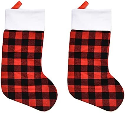 Божиќни чорапи - шема за проверка на Бафало | 17 ”| со постава | За Божиќ, зима и домашна декорација | Држете мали подароци | Пакет од 2