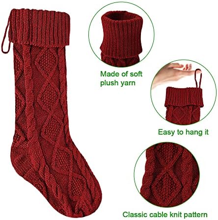 Божиќни чорапи Qacoww 3, 18-инчни големи кабелски плетени чорапи подароци и украси, погодни за семејни празници и Божиќни украси