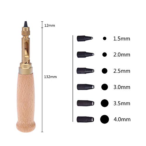 Јапонска завртка за завртки за завртки за завртки автоматска кожна алатка за вежбање 6 совети големини 1,5-4мм за шиење кожна
