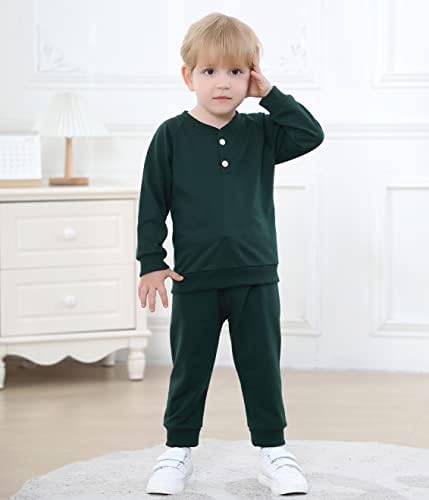 Адхсун дете бебе момче девојчиња облека долги ракави врвни+обични панталони бебе потта зимска цврста боја унисекс есенски облеки