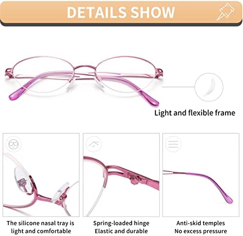 Очила за читање на метални метали за жени за жени со блокирање на сина светлина 1.0 1,5 1,75 2.0 2.25 2.5 3.0 3.5 4.0,2 пакувања S731