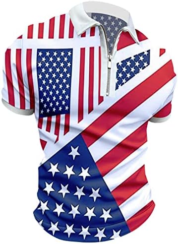 Машко американско знаме отпечатоци Поло кошули со патент вратот Кратки ракави 3Д маици со маици летни обични поло врвови