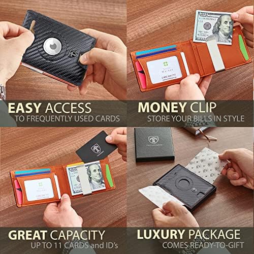 Airtag Travando Airtag* паричник за паричник со парични клипови со клип за паричник држач за картички РФИД блокирање на бифолд подароци за мажи