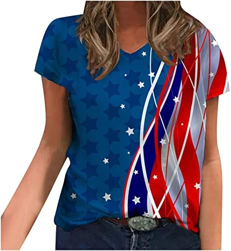 4-ти јули 2023 година маици за жени модно американско знаме Топ патриотски starsвезди ленти маички маици Ден на независност Блузи