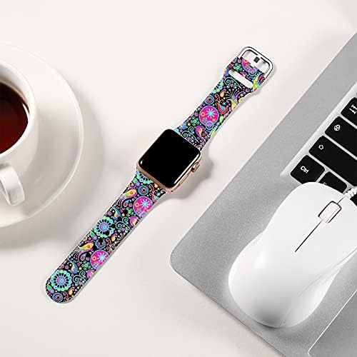 Иканфи Бендови Компатибилни со Apple Watch Band 38mm 40mm 41mm 42mm 44mm 45mm за Жени Мажи Силиконски Цветни Шема Печатени Бенд