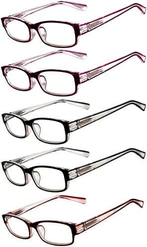 Читатели на був 5 пакувања елегантни женски очила за читање со убави обрасци за дами Делукс пролетна шарка стилски изглед