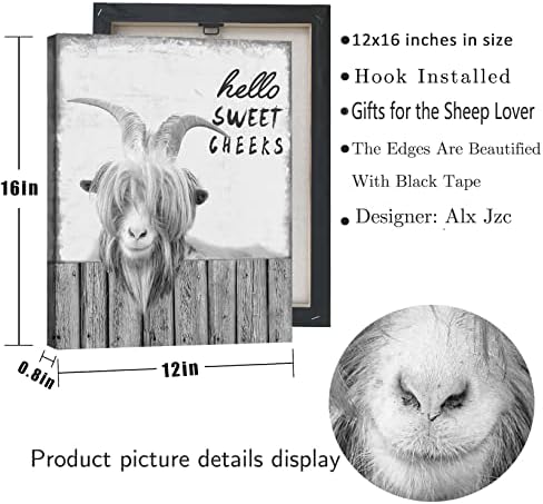 Сиозоксис рустикална фарма куќа коза бања wallидна уметност црно -бело платно wallид декор смешни овци животни слики печатени wallидни украси