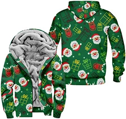 Мажите дуксери по поштенски јакни, грда Божиќна графичка задебела Шерпа, обложена фланелна ватиран зимски палта, надворешна облека со