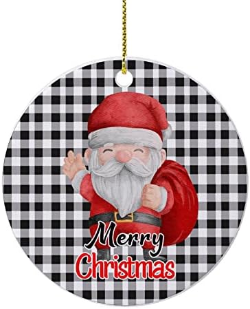 Чајан Смешна Санта Мери Божиќ Црно бело карирано божиќен керамички украси Дома украси Божиќни приврзоци новогодишно висички украс, спомен