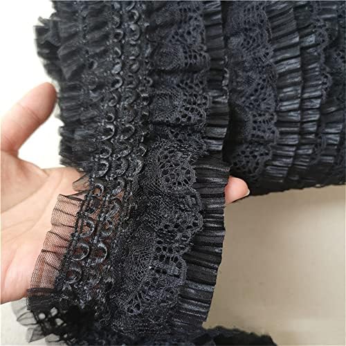 Панчиталк 5 јарди црна чипка шифон плетенка со ритам за вез за венчаница за шиење на венчаница за шиење на венчаница од 2,95 инчи
