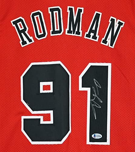 Денис Родман Чикаго Булс потпиша автограмиран црвен 91 обичај Jerseyерси Бекет Коа