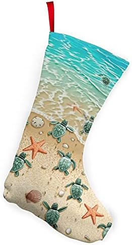 Chegna Turtle Starfish Beach Christmas Chistricts- чорапи камин што виси за семејна декорација празнична сезона на забава, бела,