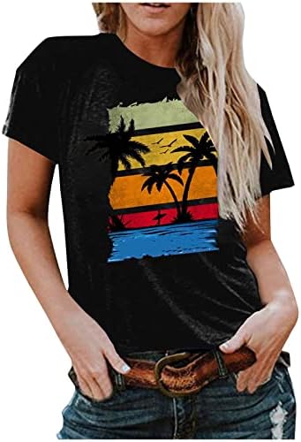 Блузи со кратки Ракави За Жени Fall Лето Врат На Брод Графичка Плажа Секси Хавајски Тропски Блузи Дами 2023 1М