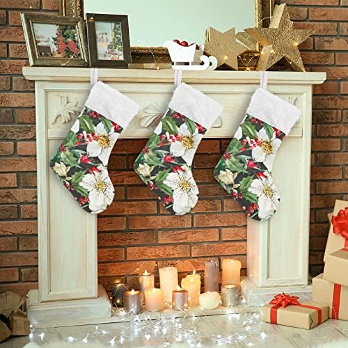 Алаза Божиќни чорапи Божиќни цвеќиња Класик Персонализирани големи декорации за порибување за семејни сезони за празници Декор 1 пакет, 17,7 “