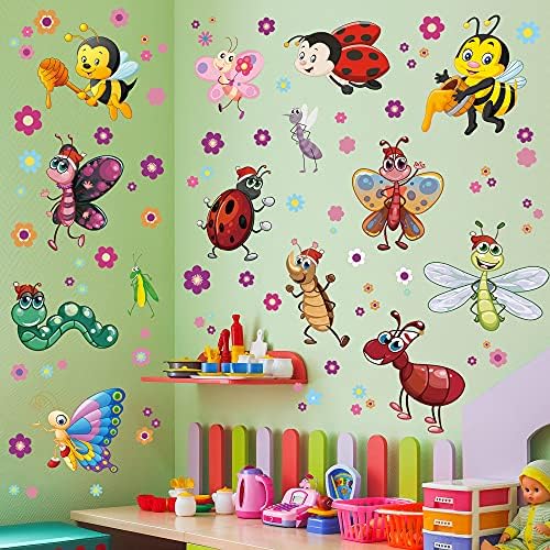 Креативни 3д Налепници За Ѕидови Од Инсекти Шарени Цвеќиња Ѕидни Налепници САМОСТОЈНА Отстранлива Пеперутка Цветна Пчела Вилинско