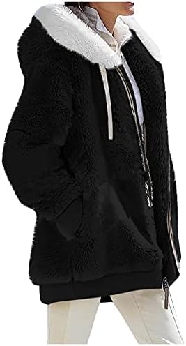 Nokmopo жени јакни женски модни модни зимски лабави плишани плишани долги ракави патент џеб со качулка