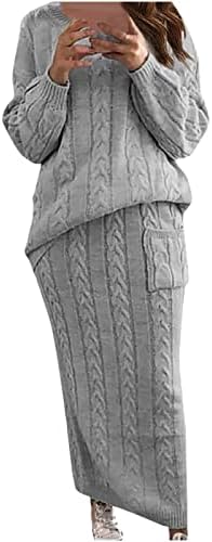 Женски џемпер костум секси надвор од рамениот преголем кабел со долг ракав плетена топла 2 парчиња трикотажа со долги панталони на врвови поставени