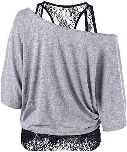 Wocoo ладно рамо врвови кошула за жени, женски лабава кошула врвови 3/4 bellвоно чипка на ракав блуза