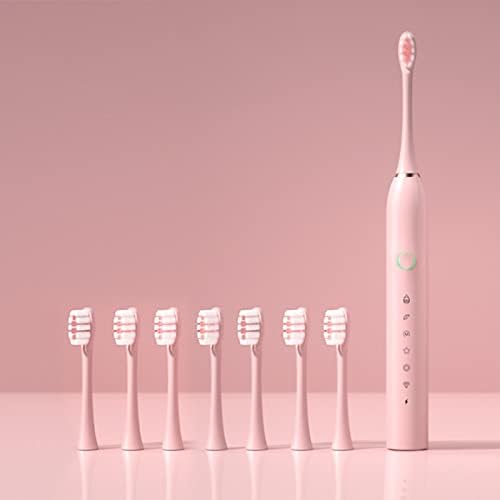 Atinetok мажи жени возрасни паметни 6 -брзински тајмер режим електрична четка за заби - 8 меки глави за замена на IPX7 водоотпорен USB пополнување