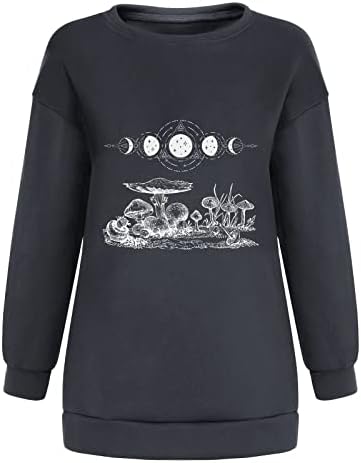Moon Sun Sun Mushroom Star Print Loose Fit Couts for Teen Girls Cuff со долги ракави на екипажот на екипажот јуниори 79