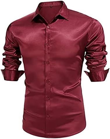 MAIYIFU-GJ MENS METALLIC DISCO Сјаен фустан кошула со долги ракави копче надолу за ноќен клуб, кошули Луксузна сатенска тенок