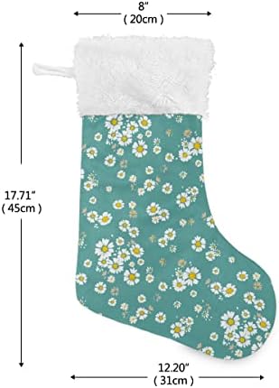 Божиќни чорапи мали бели маргаритки Цвеќиња сина позадина бела плишана манжетна мерцеризирана кадифена семејна празник персонализиран голем порибување