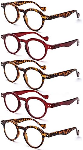 Resblu 5 пакувања за читање очила мажи жени ретро тркалезна пролетни шарки лесни читатели +3,0 удобни презбиопични очила