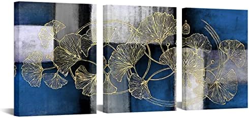 Sechars Golden Gind Ginkgo Leaf Canvas wallидна уметност Апстрактна растение лисја слики слики модерно сина домашна спална соба бања wallидна