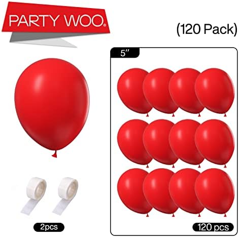 PartyWoo црвени балони 120 парчиња и крепски хартиени стрими 4 ролни